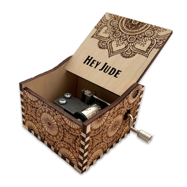 Hey Jude - The Beatles - Hand Crank Wood Music Box With Personalized Engraving - Laser Cut and Engraved