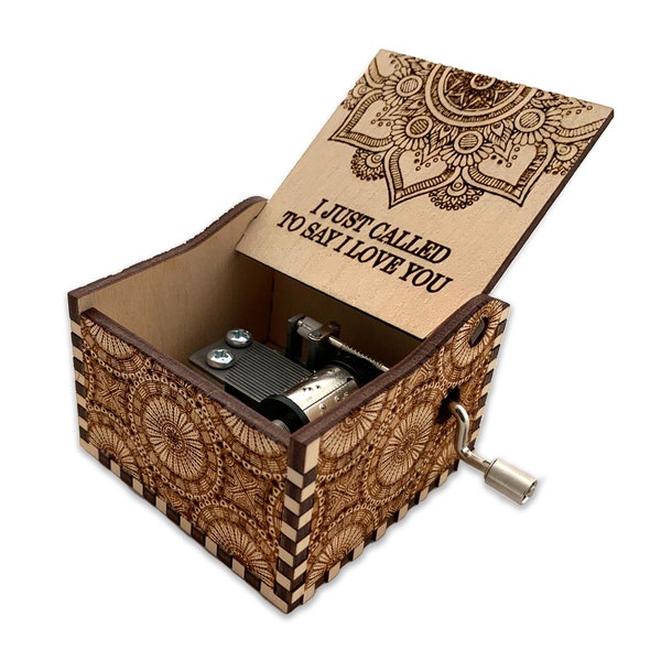 I Just Called To Say I Love You - Stevie Wonder - Hand Crank Wood Music Box With Personalized Engraving - Laser Cut and Engraved