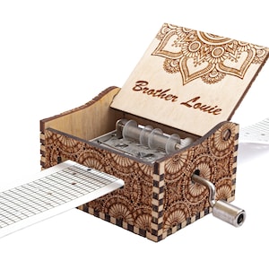 Brother Louie - Hand Crank Wood Paper Strip Music Box With Personalized Engraving - Laser Cut and Engraved