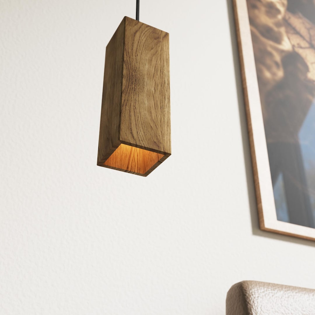 ROVAA Bespoke Oak Wood Pendant Lamp, Rustic Ceiling Light for