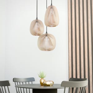 ULLTRAL X | Conjunto de três luminárias pendentes de madeira, luminárias de teto modernas em estilo escandinavo com iluminação LED ecológica para uma decoração aconchegante.