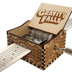 Gravity Falls - Scatola musicale per strisce di carta in legno manovella con incisione personalizzata - Taglio laser e inciso