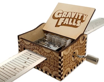 Gravity Falls - Hand Crank Wood Paper Strip Music Box With Personalized Engraving - Laser Cut and Engraved