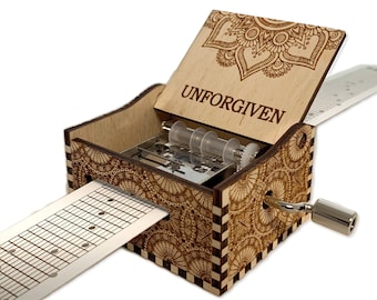 Unforgiven - Metallica - Hand Crank Wood Paper Strip Music Box With Personalized Engraving - Laser Cut and Engraved