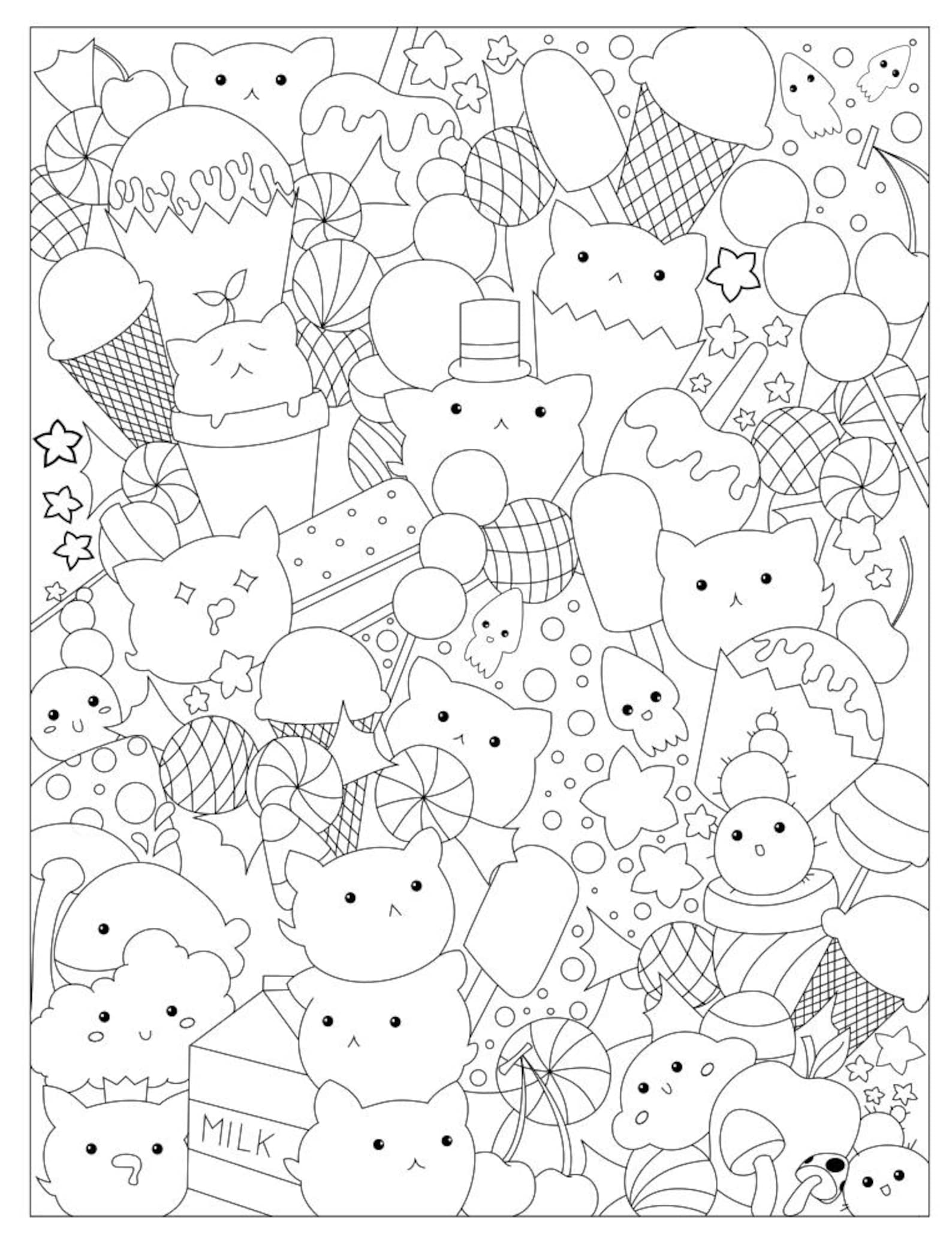 Cats and Candy Coloring Page - Etsy Ireland
