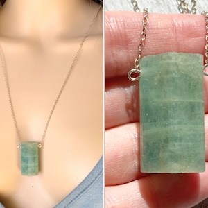 Riesige Aquamarin-Kristallkette, März Birthstone-Halskette, echter Aquamarin-Anhänger Silber oder Gold, EXAKTER STEIN Blaue Edelstein-Halskette