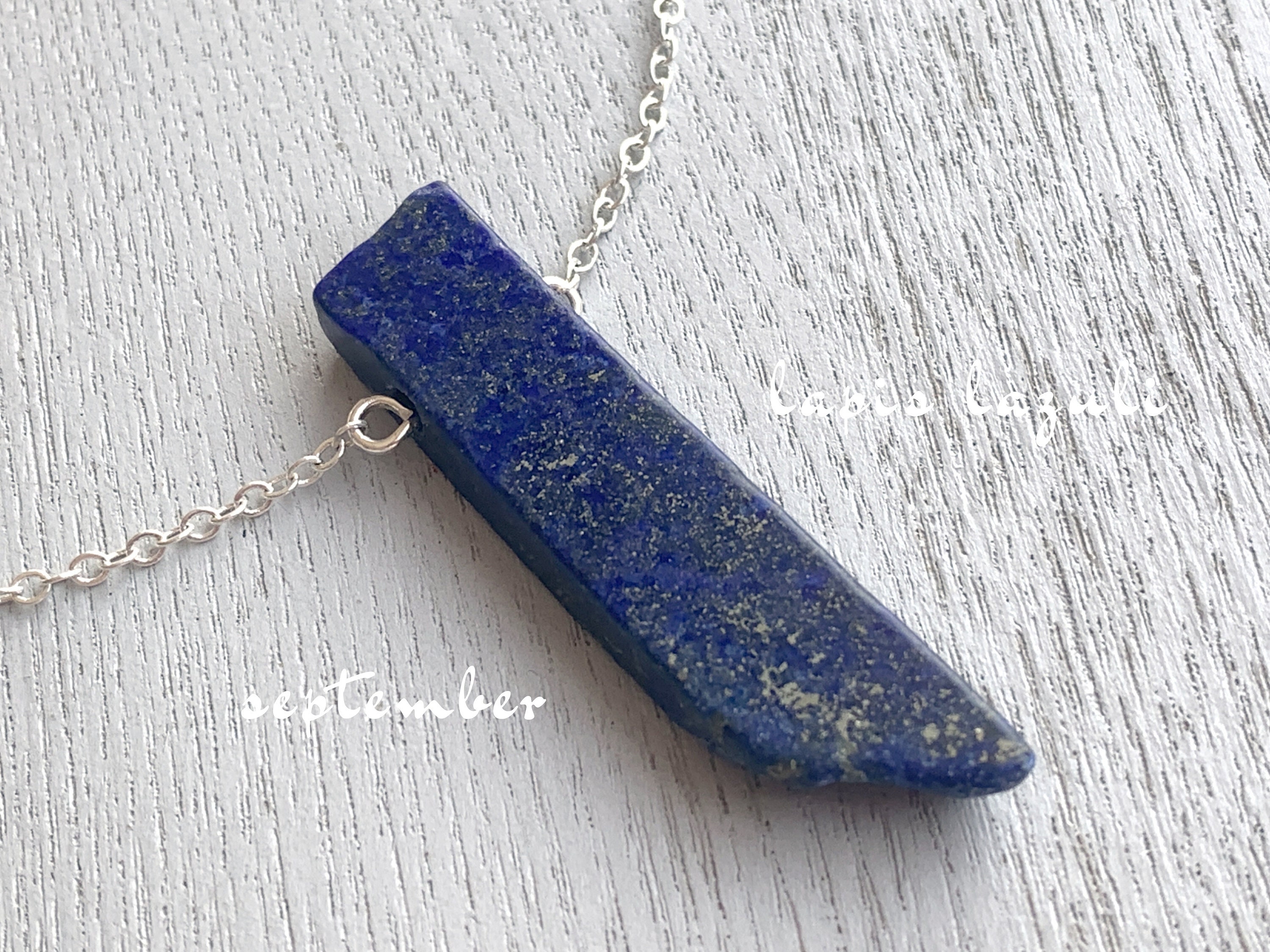 Blue Lapis Lazuli Moon Pendant Sterling Silver Chain Minimalist Beaded Jewelry for women September Birthstone Necklace 