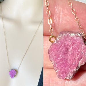 Genuine Ruby Necklace Silver Gold Dainty Ruby Pendant, July Birthstone Necklace, July Birthday Gift, Raw Ruby Crystal Necklace EXACT STONE