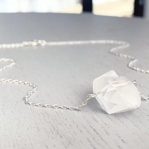 Raw Clear Quartz Stone Necklace Sterling Silver Chain, Clear Quartz Crystal Necklace, Rough Quartz Pendant, Healing Crystal Gemstone Jewelry
