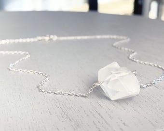 Rohe Bergkristall Halskette, Sterling Silber Kette, Bergkristall Kristall Halskette, Bergkristall Anhänger, Edelstein Schmuck