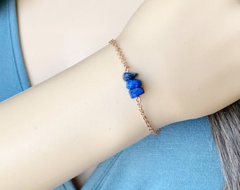 Pulsera de lapislázuli auténtico de plata, pulsera de gema de cristal azul hecha a mano en oro, joyería de pulsera de lapislázuli, regalo de piedra natal de septiembre