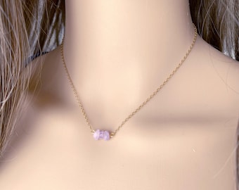 Kunzite Necklace Sterling Silver, Tiny Pink Crystal Necklace Gold, Purple Gemstone Necklace, Love Necklace, Heart Chakra Necklace for Women