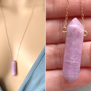 Lepidolite Necklace, Real Crystal Healing Necklace, Purple Gemstone, Lepidolite Pendant Necklace, Raw Crystal Point Necklace Gold or Silver