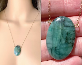 Collar esmeralda, collar colgante de cristal esmeralda genuino, collar de piedra verde, idea de regalo de piedra de nacimiento de mayo joyería esmeralda real, PIEDRA EXACTA
