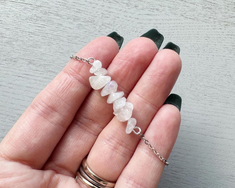 RAW MOONSTONE ANKLET Gold or Silver Moonstone Jewelry, June Birthstone Gift for Bridesmaids Anklets Real Crystal Ankle Bracelet, Boho Anklet image 8