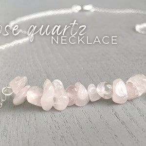 Rosenquarz Halskette Silber Zierliche Rosa Edelstein Halskette Gold, Natürliche Rosenquarz Perlen Halskette Rosa Kristall Layering Halskette für Sie