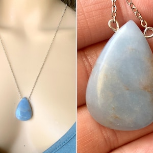 Natural Angelite Necklace, Blue Angelite Jewelry, Big Angelite Crystal Sterling Silver Raw Angelite Pendant, Blue Stone Necklace EXACT STONE