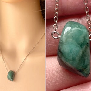 Natürliche Smaragd Halskette Silber, Echter Smaragd Anhänger Halskette Gold, Grüner Stein Halskette, Kann Birthstone, Roh Smaragd Schmuck, AKTUELLER STEIN