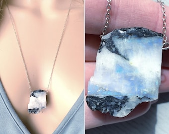 Big Moonstone Pendant Necklace, Raw Moonstone Necklace, Moonstone Jewelry, Rough Crystal Necklace, Gift For Her June Birthstone EXACT STONE