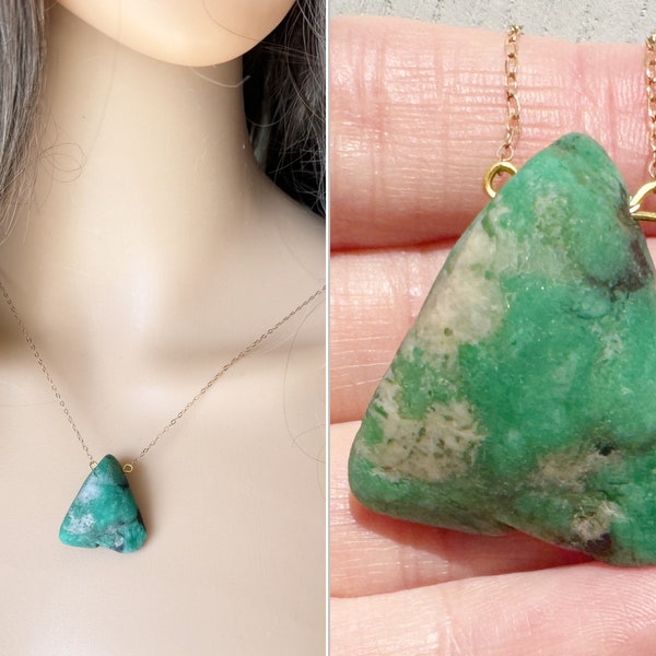 Huge Raw Emerald Necklace, Natural Emerald Pendant Necklace, Green Stone Necklace, May Birthstone, Raw Emerald Jewelry, ACTUAL STONE