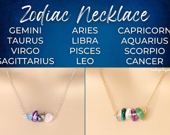 Horoscope Necklace Silver, Star Sign Necklace Gold, Personalized Zodiac Necklace, Birthday Gift for Girls, Astrology Necklace Gift for Wife