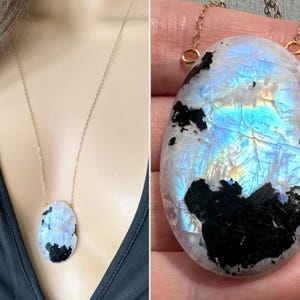 Extra Large Rainbow Moonstone Necklace Silver, Moonstone Pendant Necklace, June Birthstone Necklace, Gemstone Necklace, OOAK EXACT STONE