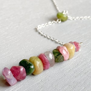 TOERMALIJN KETTING Zilveren of gouden regenboog edelsteen lariat ketting, oktober geboortesteen ketting haar, watermeloen toermalijn kristallen sieraden