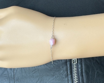 Pulsera de ópalo rosa: piedra preciosa en bruto, chapada en oro de 14 k o plata de ley
