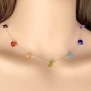 Chakra Necklace, Natural Gemstone Choker Necklace Gold Filled or Silver 7 Chakra Crystal Jewelry, Christmas Gift for Girlfriend, Grandmother