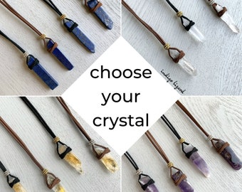 Choose Your Own Gemstone Necklace for Men or Women, Crystal Healing Necklace Black Cord, Raw Crystal Necklace, Personalized Stone Necklace