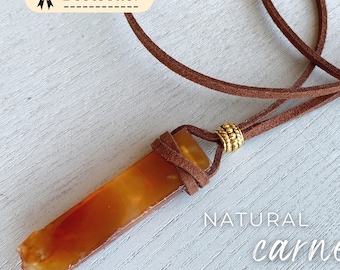 Real Carnelian Necklace, Red Stone Necklace Men or Women, Raw Carnelian Pendant, Carnelian Jewelry, Sacral Chakra Healing Crystal Necklace