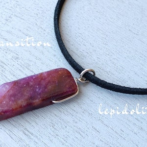 Lepidolite Necklace, Lepidolite Pendant, Genuine Lepidolite, Black Cord Stone Necklace, Gemstone Point, Healing Gemstone, Lepidolite Jewelry