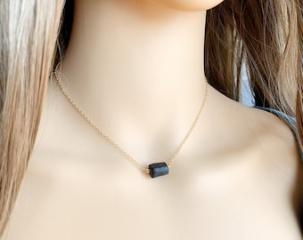 Black Crystal Choker Necklace Silver or Gold Tourmaline Jewelry, Raw Gemstone Necklace, Birthday Gift for Women, Wife, Mother, Girlfriend