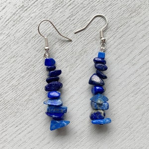 LAPIS LAZULI EARRINGS, Gold or Silver Blue Lapis Crystal Drop Earrings, Blue Gemstone Dangle Earrings, September Birthstone Earrings for Her