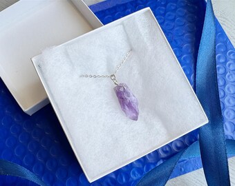 Rough Amethyst Stone Necklace, February Birthday Gift, Handmade Amethyst Pendant, Raw Stone Necklace Sterling Silver, Gold Amethyst Jewelry