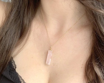 ROSE QUARTZ NECKLACE  Raw Rose Quartz Crystal Pendant Pink Gemstone Necklace Silver or 14k Gold Filled Rose Quartz Love Stone Necklace