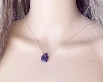 Dainty Lepidolite Necklace Sterling Silver, Handmade Purple Gemstone Pendant Gold, Lepidolite Jewelry, Healing Heart Stone Necklace for Her