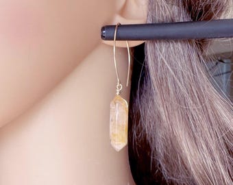 Raw Citrine Crystal Earrings: 14k Gold Filled Dangle, November Birthstone