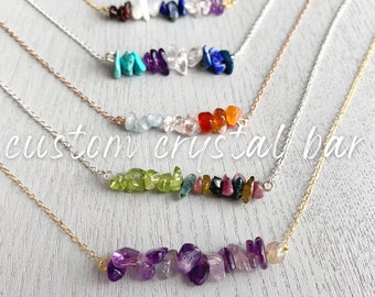 Custom Crystal Necklace Gold Personalized Family Birthstone Necklace Rose Gold, Choose Your Own Gemstone Necklace, Bespoke Crystal Necklace