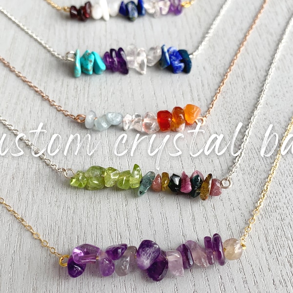 Custom Crystal Necklace Gold Personalized Family Birthstone Necklace Rose Gold, Choose Your Own Gemstone Necklace, Bespoke Crystal Necklace