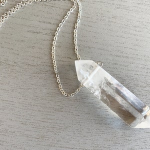 CLEAR QUARTZ NECKLACE Raw Quartz Stone Pendant Necklace, April Birthstone Necklace, Boho Crystal Necklace Rose Gold Filled Gemstone Jewelry