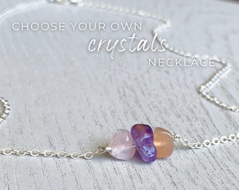 Personalized Crystal Necklace Silver, Gold Custom Crystal Necklace, Choose Your Stones, Personalized Necklace, Birthday Gift for Mothers Day