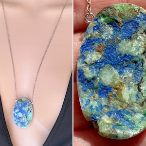 Raw Azurite Necklace, Druzy Crystal Necklace, Azurite Chrysocholla Necklace Blue Gemstone Necklace, Azurite Pendant Necklace EXACT STONE