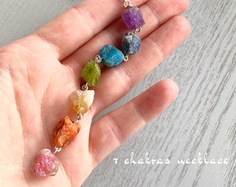 7 Chakra Necklace, Gemstone Necklace, Raw Crystal Chakra Necklace, Statement Necklace, Raw Gemstone Necklace, Gift for Her, Necklace for Mom