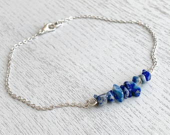 Blue Gemstone Anklet For Women, Handcrafted Healing Crystal Gifts for Mom, Girlfriend, Sister, Raw Lapis Stone Jewelry, Lapis Lazuli Anklet