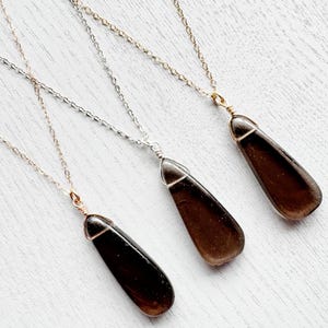 Raw Smoky Quartz Pendant Necklace, Christmas Gift for Mom, Smoky Quartz Crystal Necklace Silver or Gold Rock Crystal Protection Necklace