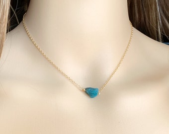 REAL APATITE NECKLACE, Raw Apatite Stone Choker Silver or Gold, Blue Gemstone Jewelry, Rough Crystal Necklace, Tiny Blue Crystal Necklace