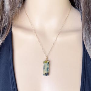 Green Prehnite Necklace, Raw Crystal Necklace Gold, Prehnite Jewelry, Raw Prehnite Crystal Necklace, Green Crystal Pendant Necklace Silver