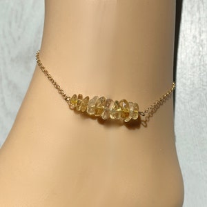 Yellow Gemstone Bracelet Anklet Silver or Gold Citrine Jewelry, Birthday Gift for Mom, Daughter, Friend, Boho Crystal Bridesmaid Anklet
