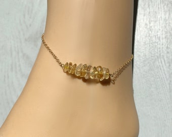 Yellow Gemstone Bracelet Anklet Silver or Gold Citrine Jewelry, Birthday Gift for Mom, Daughter, Friend, Boho Crystal Bridesmaid Anklet